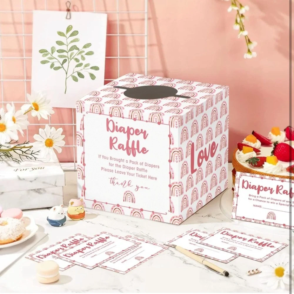 New-BohoTheme Diaper Raffle Game with Box Funny Diaper Raffle